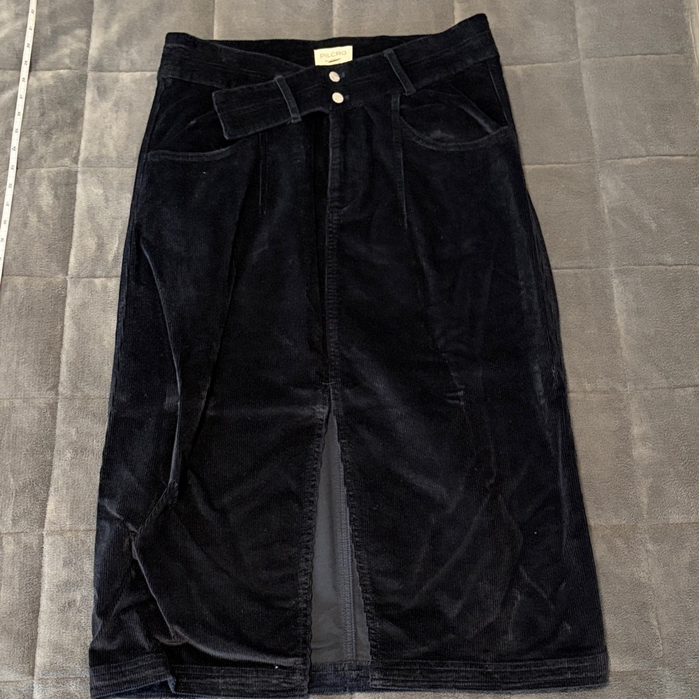 Pilcro Navy Blue Corduroy Skirt with Front split